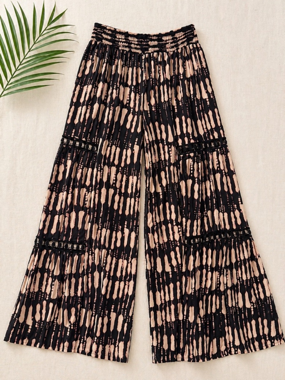 Wide Leg Printed Palazzo Pants in Black and Blush